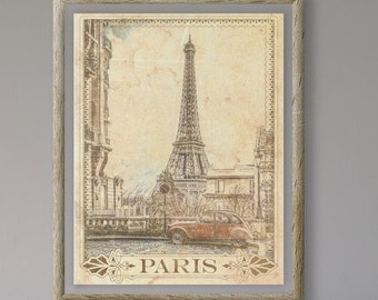 Old Paris Photo Print Travel Poster, Vintage Style Poster, Home, France, Wall Art, Travel, Vacation, Home, Souvenir, Frame Not Included