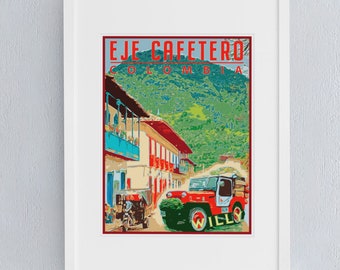 Eje Cafetero Travel Poster, Vintage Serigraph Style Poster, Wall Art, Travel, Colombia, Vacation, Souvenir, Frame Not Included