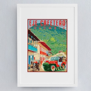 Eje Cafetero Travel Poster, Vintage Serigraph Style Poster, Wall Art, Travel, Colombia, Vacation, Souvenir, Frame Not Included