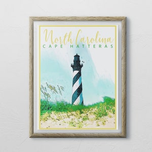 North CarolinaReise Poster, Vintage-Stil-Druck, Dekor, Leuchtturm, Wandkunst, Reisen, Urlaub, Haus, Souvenir, Rahmen nicht enthalten