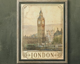 Old London Photo Print Travel Poster, Vintage Style Poster, Home, Britain, Wall Art, Travel, Vacation, Home, Souvenir, Frame Not Included