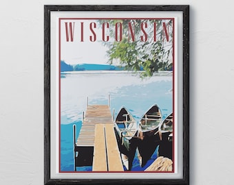 Wisconsin Travel Poster, Vintage Style Poster,Home,  Wall Art, Travel, Vacation, Home State, Souvenir, Frame Not Included