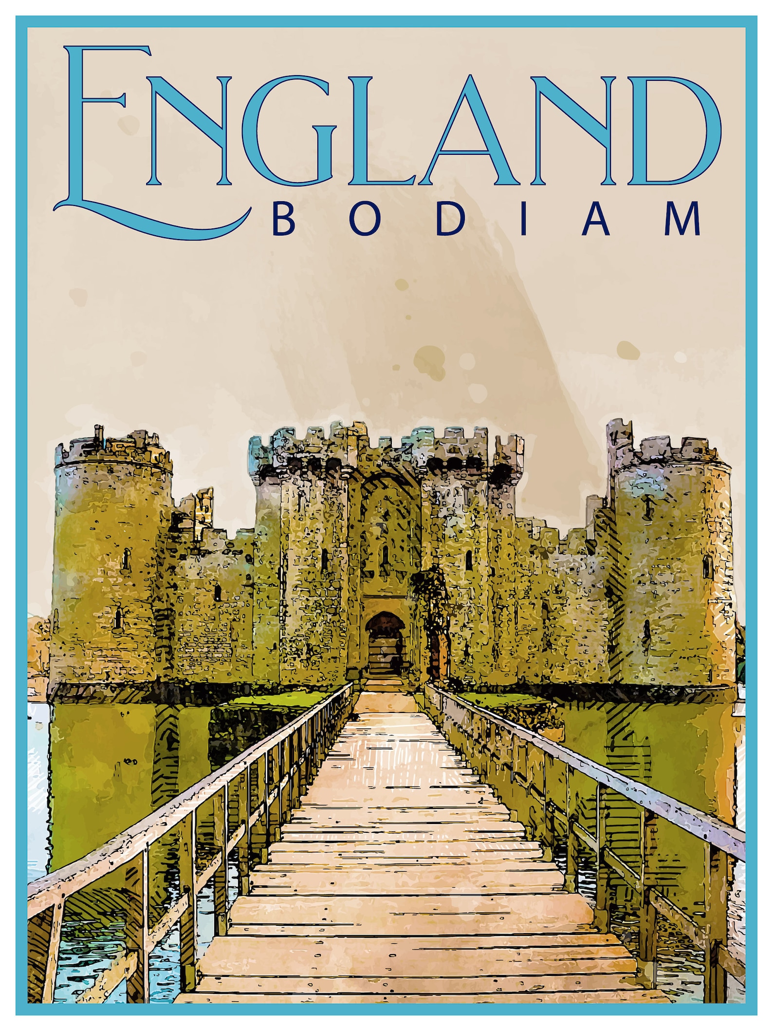 England Travel Poster Vintage Style Print Decor Castle Etsy