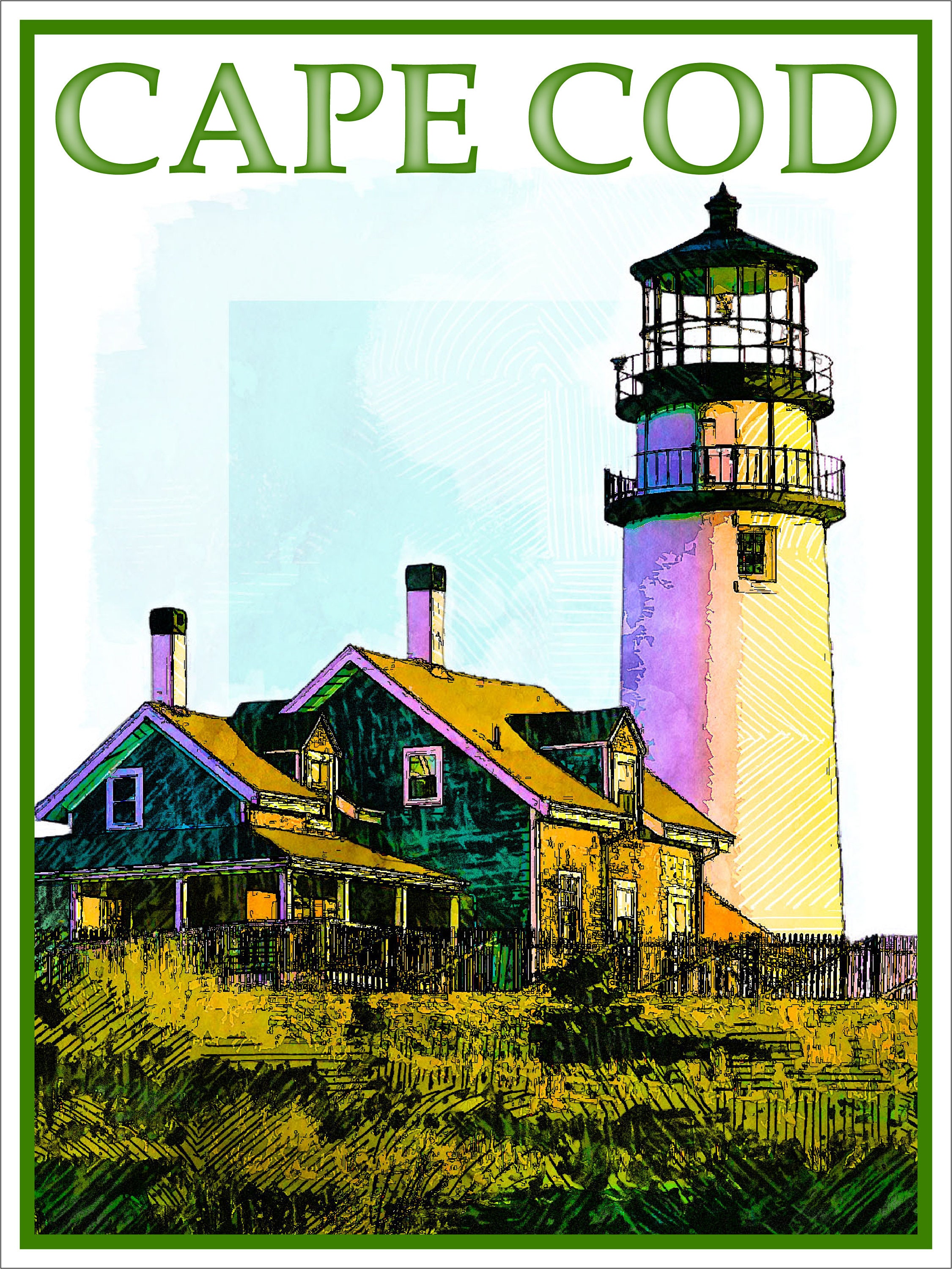 Cape Cod Travel Poster Vintage Ink and Watercolor Style Etsy