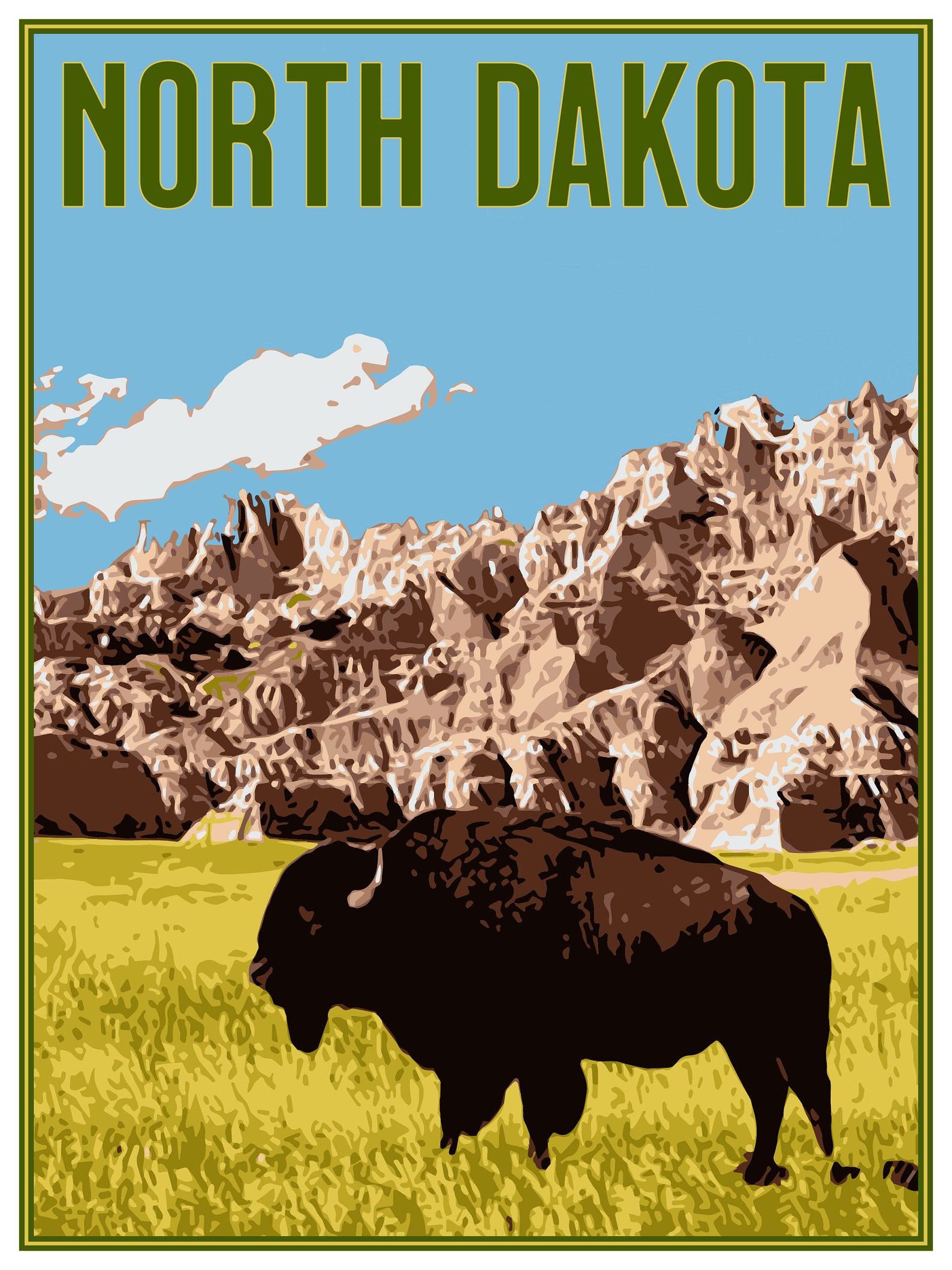 North Dakota Travel Poster, Vintage Style Poster,home, Wall Art, Travel