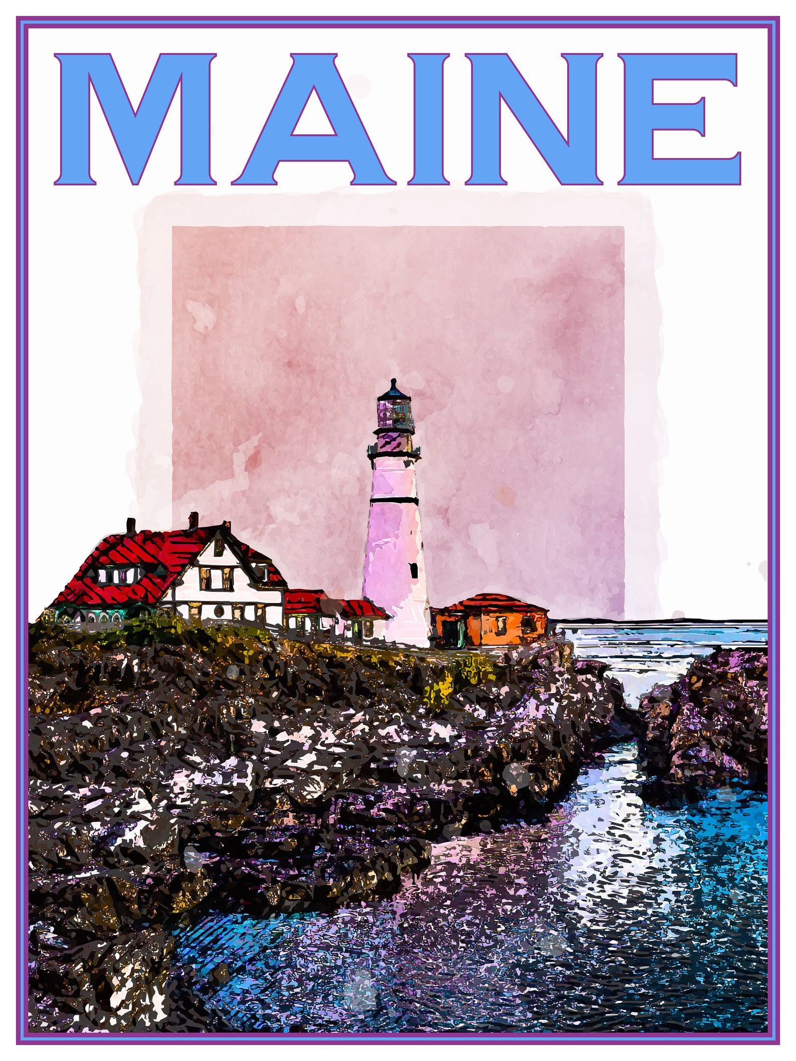 Maine Travel Poster Vintage Style Posterhome Wall Art Etsy