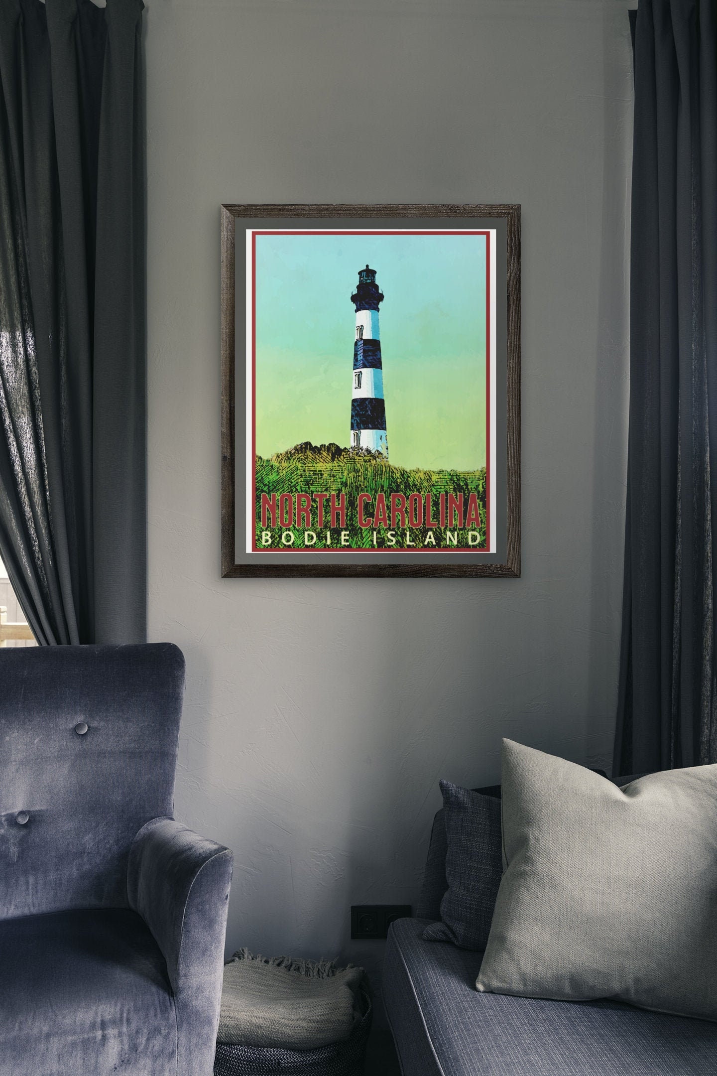 ボディー島灯台のプリント：ノースカロライナ州のヴィンテージ旅行