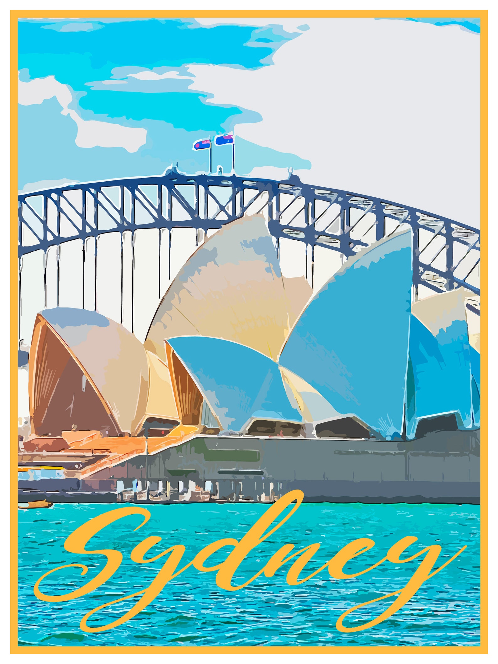 Sydney Travel Poster, Vintage Serigraph Style Poster, Australia, Wall Art, Travel, Art Print