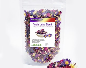 Triple Lotus Tea • Egyptian Blue Lotus Flowers with Red And White Lotus Blend• 100% Organic • Free of Pesticides Additives & Fertilizers