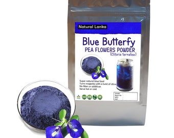 Thé aux pois en poudre | Tisane Clitoria ternatea/ Boisson bleue naturelle biologique à base de plantes/ Tisane bleue SANS OGM