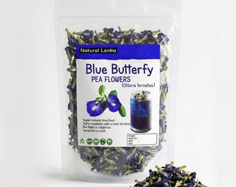 100 % ekologiskt te med fjärilsärtsblommor, Clitoria ternatea, örtte / Ren ekologisk naturlig örtdryck med blå te / GMO-fritt örtte med blått te