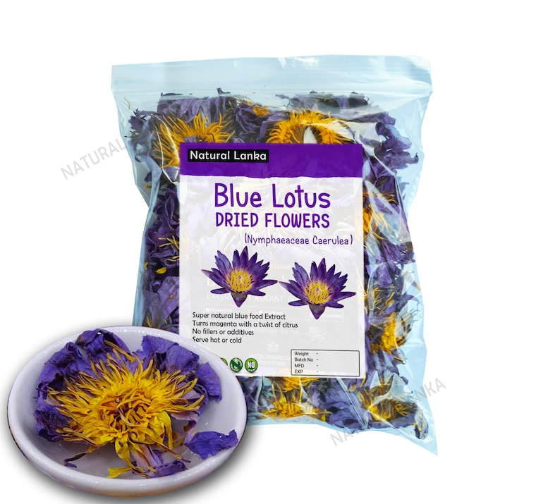 50g Organic Blue Lotus Flowers Nymphaea Caerulea Egyptian Whole Flowers and Crushed Flowers Nymphaea caerulea image 1