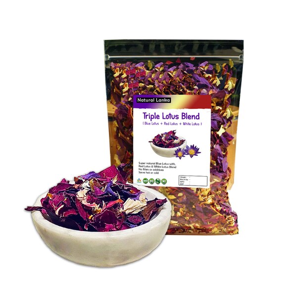 Triple Lotus Tea • Egyptian Blue Lotus Flowers With Red and White