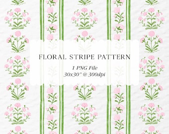 Grandmillennial Green Stripe Pink Flowers Watercolor Clipart Cottagecore Wallpaper Repeat Pattern Artwork Wedding Clipart Digital Paper