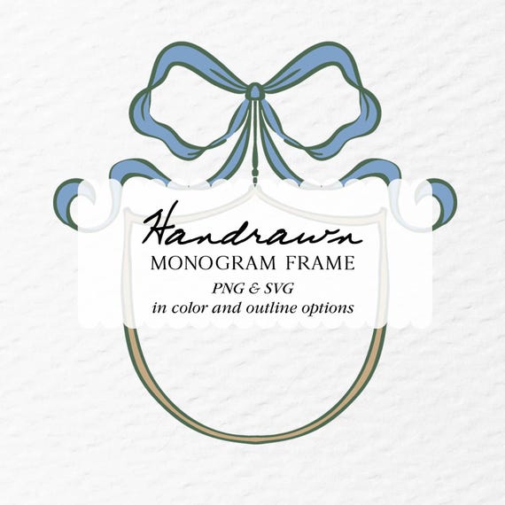 Hand Drawn Ribbon Crest Illustration, Crest Monogram, Ribbon Crest Stationery Monogram, PNG SVG Instant Download