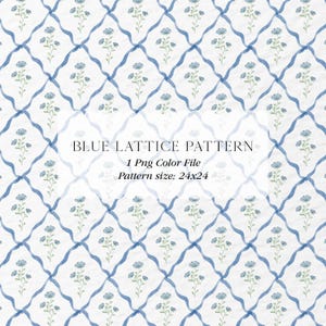Grandmillennial blau Gitter Blumen Aquarell Clipart Cottagecore Tapete Jakobsmuschel Muster Kunstwerk Hochzeit Clipart Digital Papier