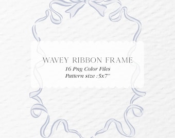 Hand Drawn Bow Border Frame Illustration PNG, Wavy Border with Bow in PNG, Hand Drawn Doodle Frame, Squiggle Border Bow Set Instant Download