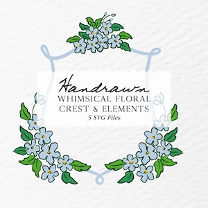 Hand Drawn Floral Crest Frame Illustrations SVG Monogram Crest  Hand Drawn Doodle Sketch Crest Floral Elements Instant Download