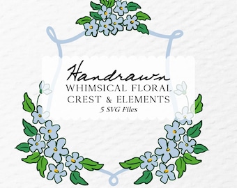 Hand Drawn Floral Crest Frame Illustrations SVG Monogram Crest  Hand Drawn Doodle Sketch Crest Floral Elements Instant Download