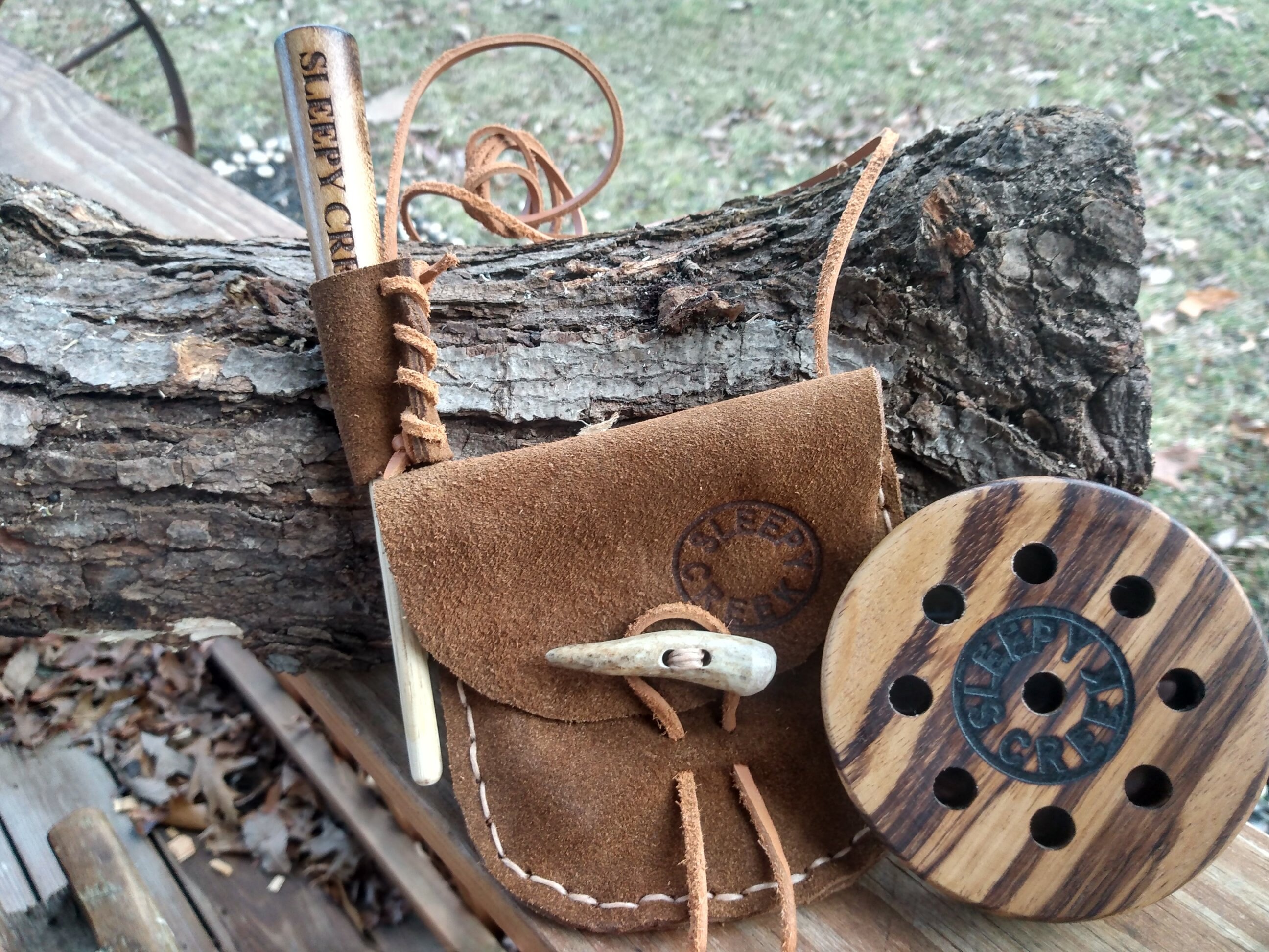 1 leather turkey call pouchslate over glass call with Etsy