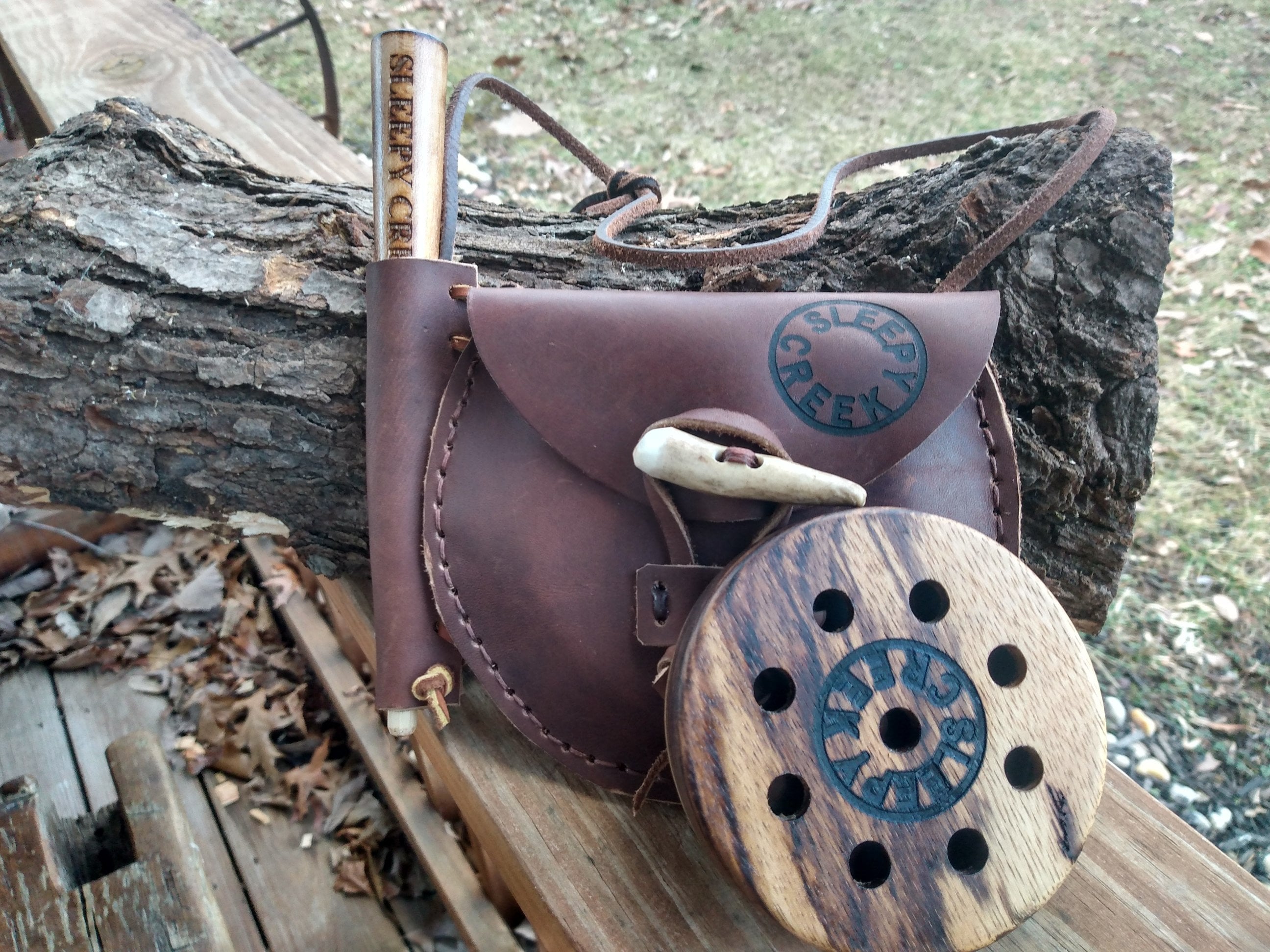 1 leather turkey call pouchslate over glass call with Etsy
