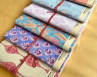 Cuaderno de tela hecho a mano - 8 x 6, tela estampada a mano, diseño bohemio, papel liso, cuaderno para escribir