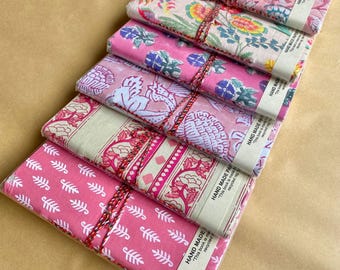 Cuaderno de tela hecho a mano - 5 x 7, tela estampada a mano, diseño bohemio, papel liso, cuaderno para escribir