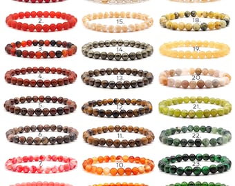 6mm Gemstone Bracelet (61 variations), Natural Beaded Jewelry, Unisex Jewelry, Stack Bracelets, Minimal Bracelet, 6mm Stretch Bead Bracelet