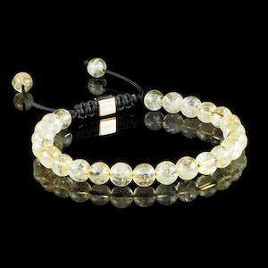 Macramékralenarmband citrien, minimale gele armband 6 mm, spirituele edelsteensieraden, armband natuurlijke citrien