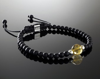 Pulsera de citrino y plata de ley 925, pulsera de macramé para hombre, plata 925, joyería unisex, regalo del Día del Padre, pulsera ajustable, regalo para hombre
