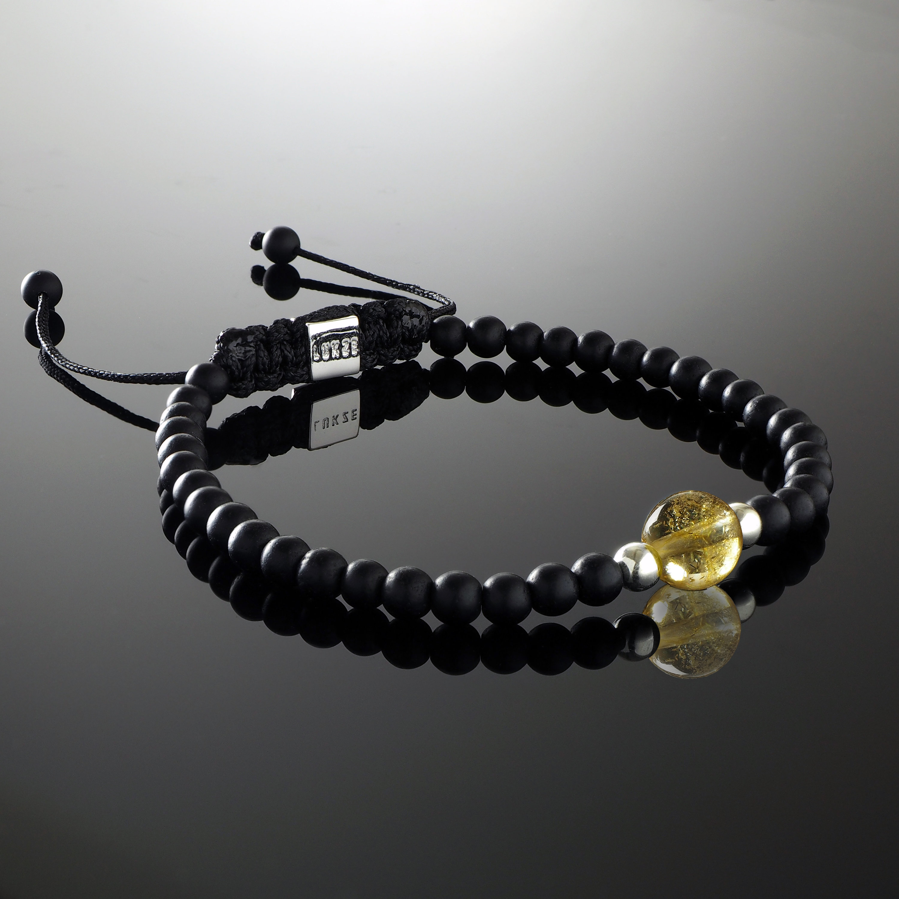 Citrin & 925 Sterling Silber Armband, Makramee Armband für Herren, 925 Silber, Unisex Schmuck, Vatertagsgeschenk, verstellbares Armband, Geschenk Männer
