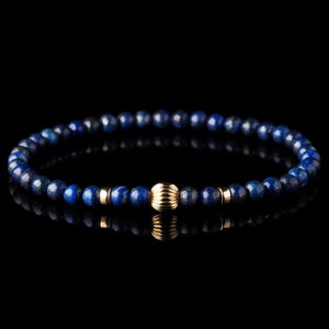 Fine Mens Bracelet, Luxury Stretch Bracelet, Lapis Lazuli, Gold filled, Golden bracelet, Royal Blue, Gift for Him, Unisex, Father&#39;s Day Gift