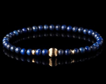 Feines Herren Armband, Luxus Stretch Armband, Lapis Lazuli, Gold filled, goldenes Armband, Royal Blau, Geschenk für Ihn, Unisex, Vatertagsgeschenk