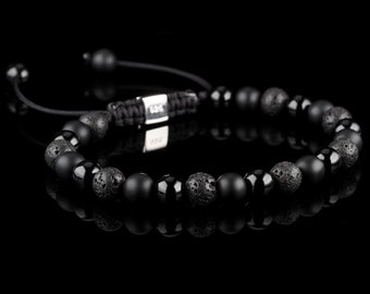Mens Triple Black bracelet, 6mm Onyx & Lava, Mans Bracelet, Gift for Men, Minimal, Mens Bead Bracelet, Father's Day Gift, Premium Gemstones