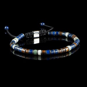 Lapis Lazuli + Jade + Bronzit + Hematit Makraméarmband, 4 mm Heishi-armband, Herrpärlarmband, Gåva för män, Justerbara smycken