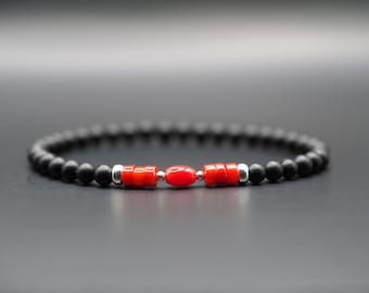 Bracelet en corail fin pour homme, bracelet de perles de corail, argent 925, cadeau pour homme, bracelet Heishi rouge, cadeau pour mari, anniversaire de mariage, cadeau de fête des pères