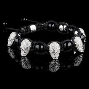 Premium Onyx + Diamonds Bracelet, Luxury Bracelet, Shamballa Jewelry, 925 Sterling Silver, Black Bracelet, Premium Gift, Unisex Bracelet