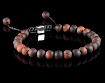 Matte Red Tigereye Macramé bracelet, 6mm Mans Bracelet, Gift for Men, Minimal Mens Bead Bracelet, Christmas Gift, Tiger Eye Bracelet