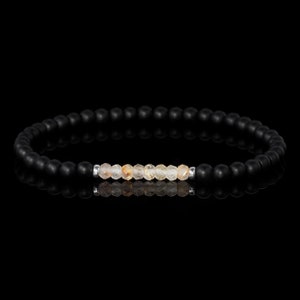 Fine Men&#39;s Matte Onyx + Golden Rutile Quartz Bracelet, Faceted Beads, 925 Silver, Gift for Him