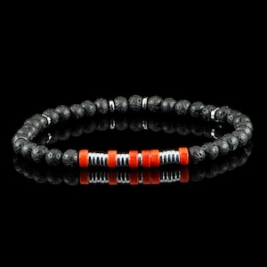 Herrarmband i fint korall, armband med korall- och lavapärlor och hematit Heishi-skivor, herrpresent, jubileumspresent till honom, fars dag-present