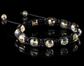 Bracelet homme en véritable citrine, bracelet homme en citrine, bijoux Shamballa, bracelet jaune, cadeau d&#39;anniversaire pour homme, anniversaire de mariage, cadeau fête des pères