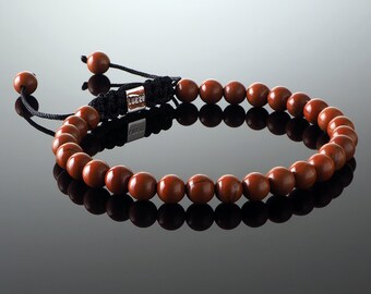 Red Jasper Macramé bracelet, 6mm Red Bracelet, Mans Bracelet, Gift for Men, Minimal, Mens Bead Bracelet, Christmas Gift, Natural Gemstones