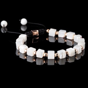 Elegant Mother of Pearl + Rose Gold bracelet, White Bracelet, Unisex Minimal Bracelet, Gift for Her, Gift for Him, Square Mother of Pearl