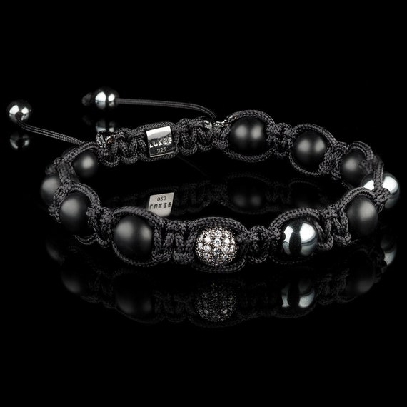 Men's 'Black Diamanté' Bracelet, Bold Bracelet, Shamballa Jewelry, Diamonds & Onyx, Hematite, Mens Gift, Gift for Him, Father's Day Gift