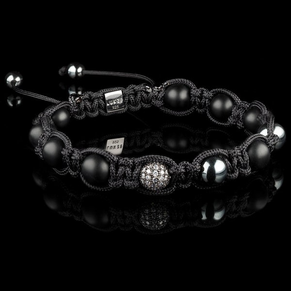 Herren 'Black Diamanté' Armband, Bold Armband, Shamballa Schmuck, Diamanten & Onyx, Hämatit, Geschenk für Männer, Geschenk für ihn, Vatertagsgeschenk