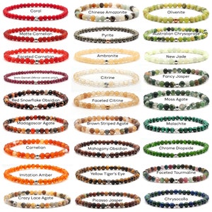 4mm Gemstone Bracelet with 925 Sterling Silver, Rose Gold filled, Natural Beaded Jewelry, Unisex Jewelry, Stack Bracelets, Minimal Bracelet
