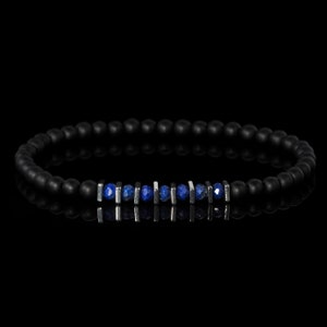 Fine Mens Lapis Lazuli Stretch Bracelet, Hematite & Onyx Bracelet, Gift for Him, Anniversary Gift for Men, Birthday Gift, Royal Blue, Black
