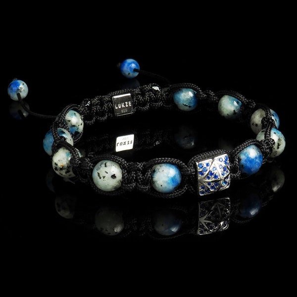 Bracelet en granit K2 + diamants bleus, bracelet de luxe, bijoux Shamballa, bracelet en argent sterling 925, cadeau pour lui, bracelet pour homme haut de gamme