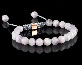 Selenite Macramé Bead Bracelet, Natural 6mm Womens Bracelet, Spiritual Gemstone Jewelry, Beautiful Pink Selenite Bracelet for Girls
