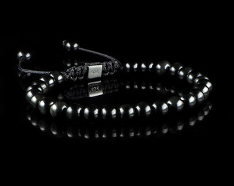 Bracelet en macramé d&#39;obsidienne noire, bracelet 6 mm, bracelet homme, cadeau pour homme, bracelet de perles noir minimal pour homme, bracelet obsidienne